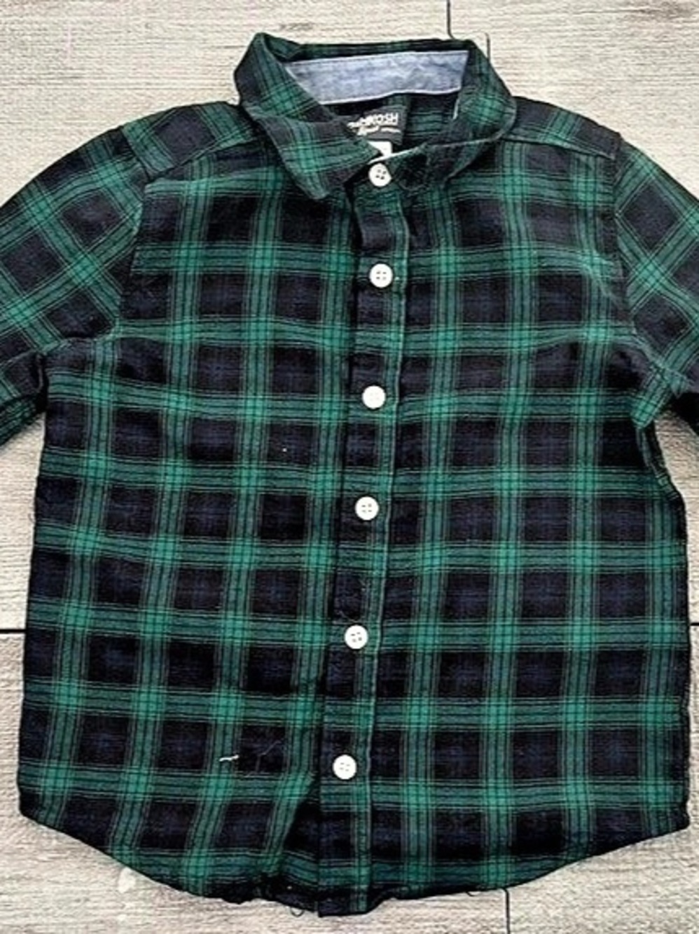 OshKosh B'gosh Boys 4T Green Black Plaid Cotton Long Sleeve Button-Up Shirt